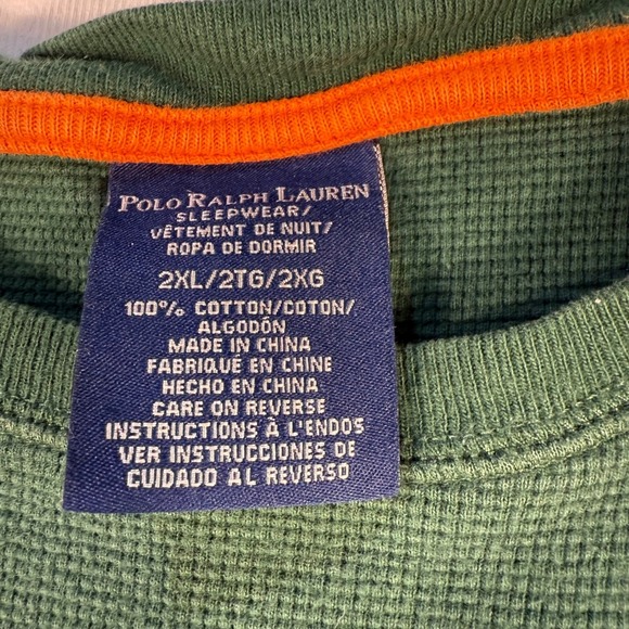 Polo Ralph Lauren thermal warm Mens 2XL Green Waffle Knit Long Sleeve Top - Picture 2 of 11